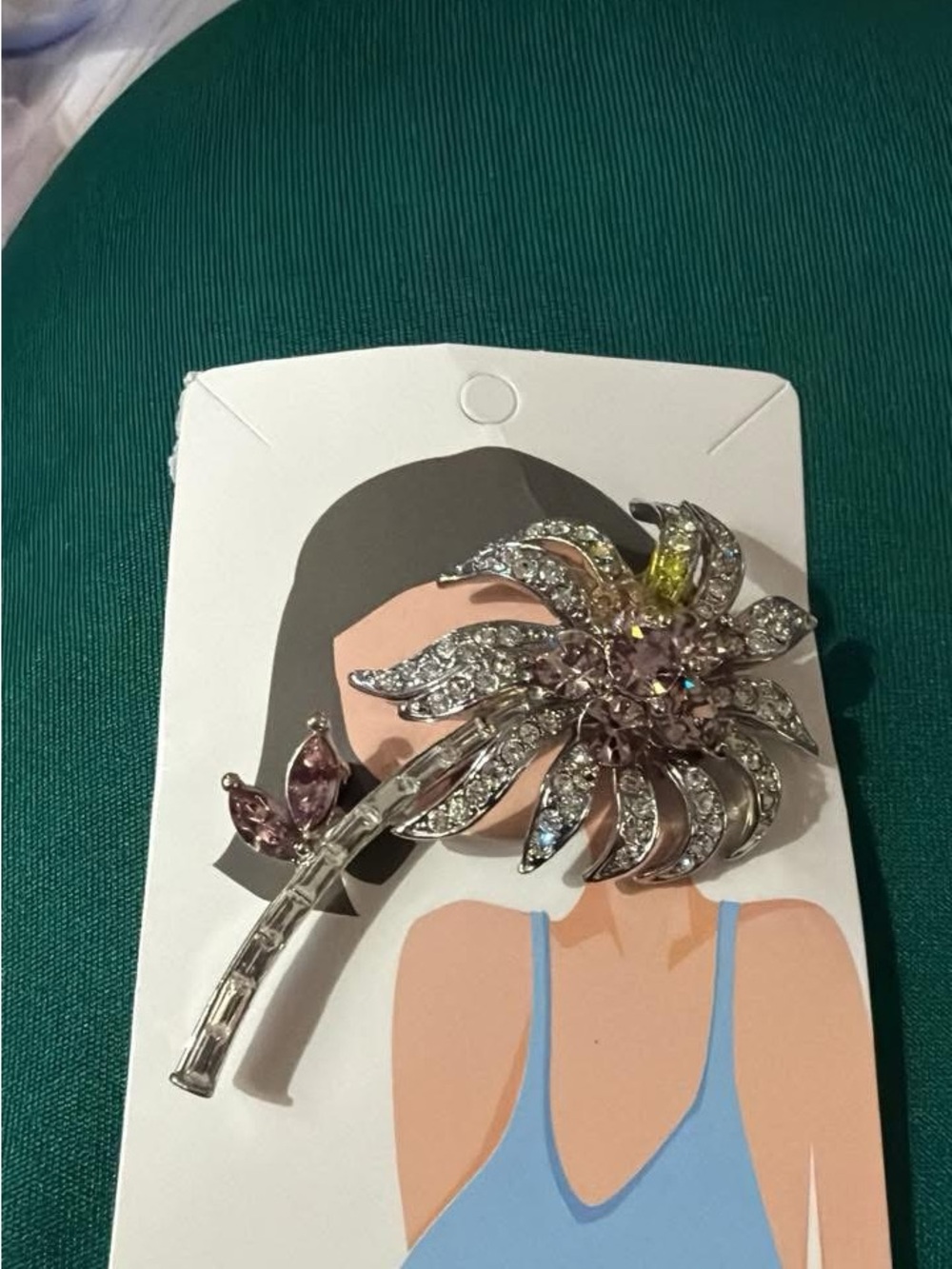 Rhinestone Floral Brooch Pin - Silver with Pink & Yellow Accents